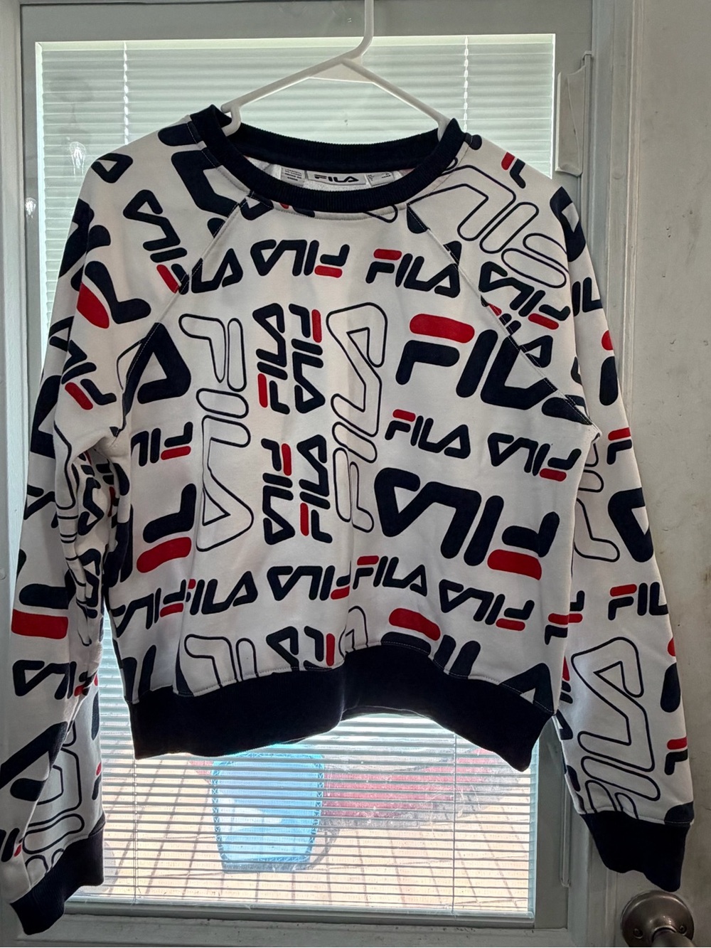 Fila White Sweatshirt with Black & Red Logo Accents